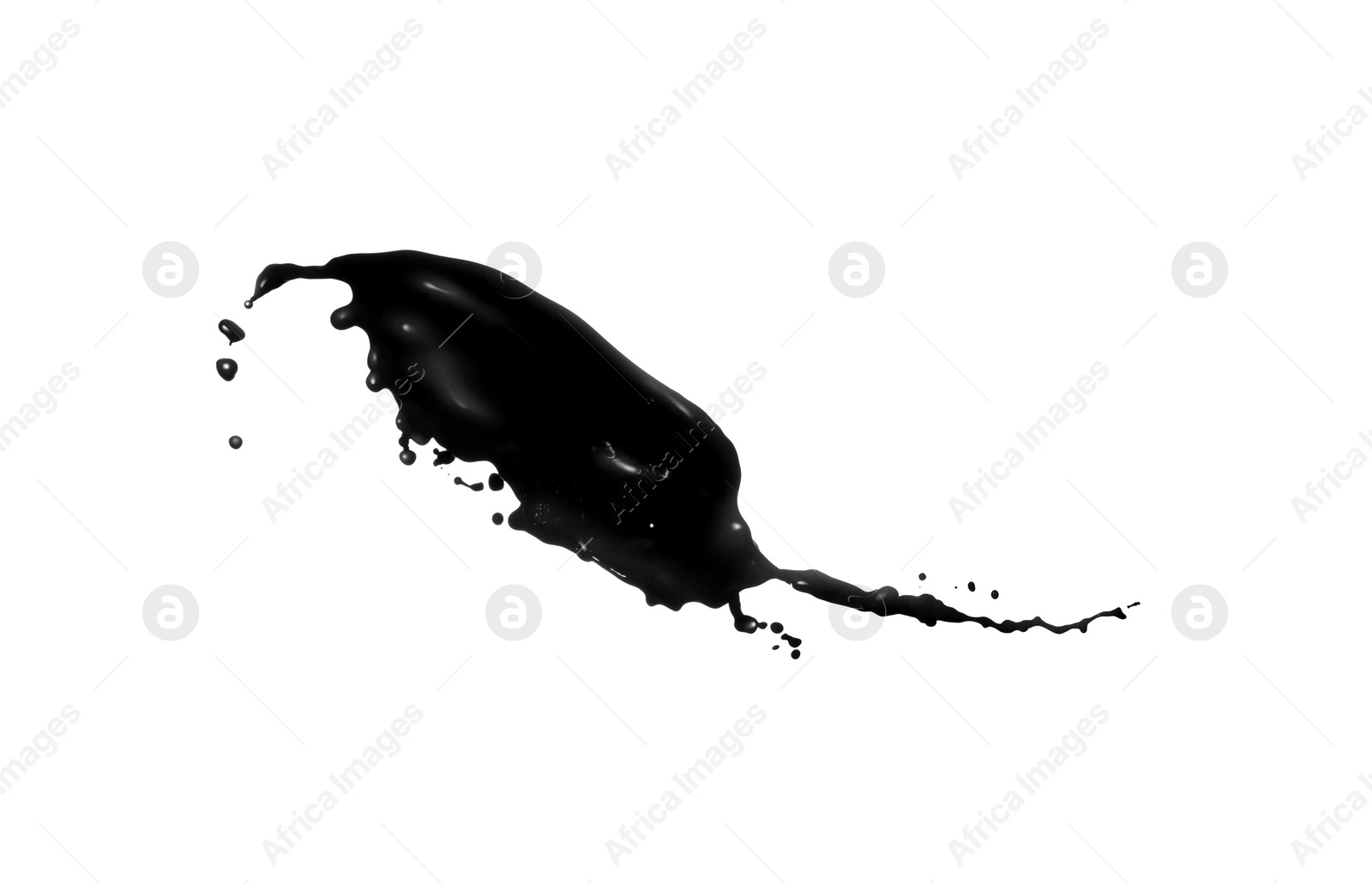 Image of Splash of glossy black liquid on white background