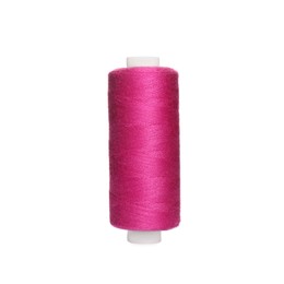 Spool of bright pink sewing thread isolated on white