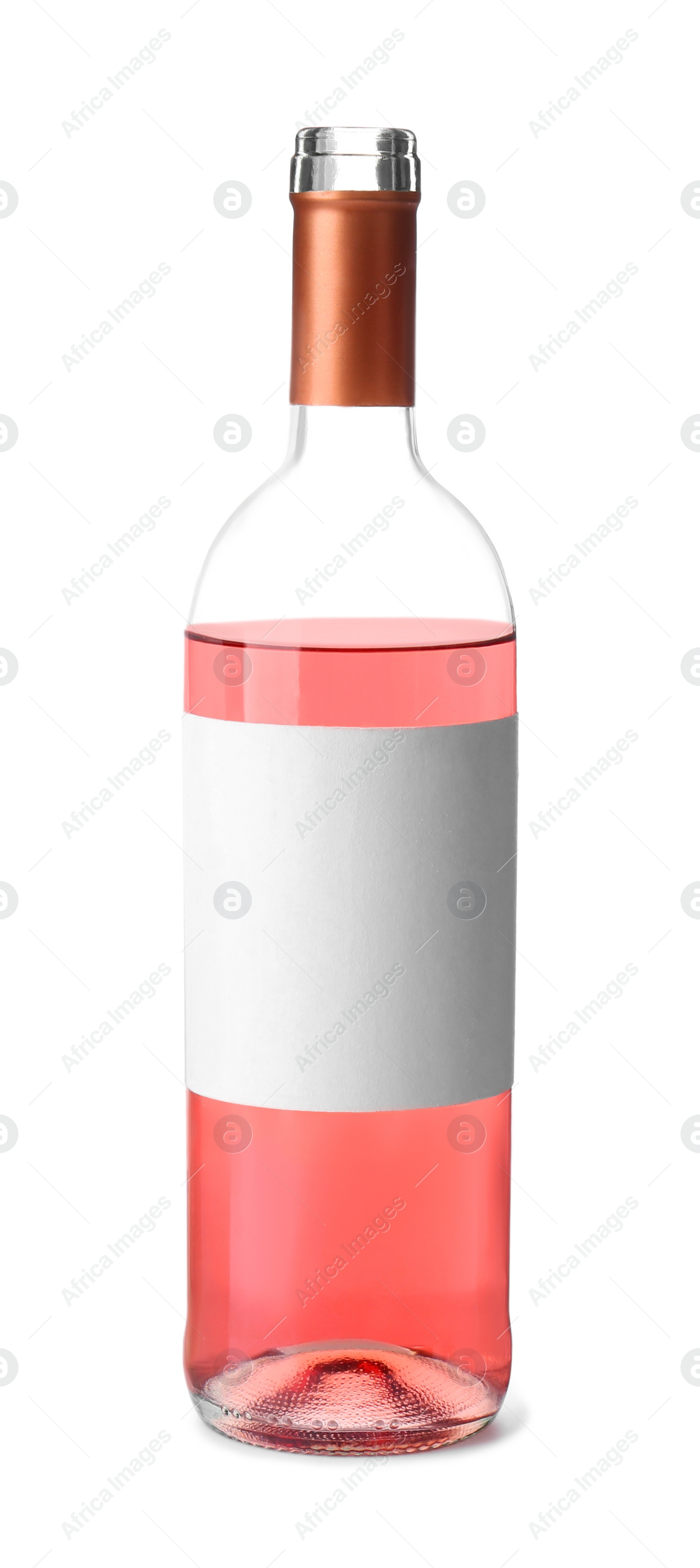 Photo of Bottle of tasty rose wine isolated on white