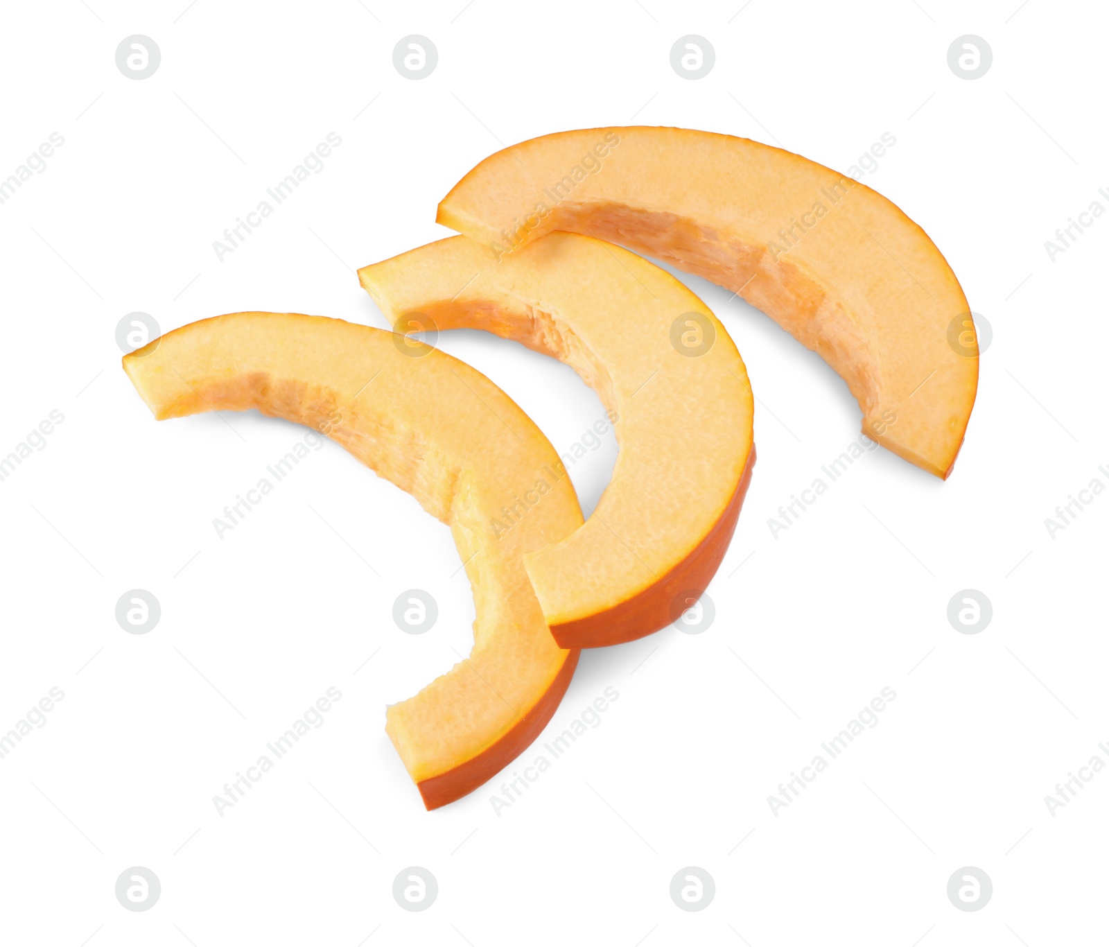 Photo of Slices of fresh ripe pumpkin isolated on white