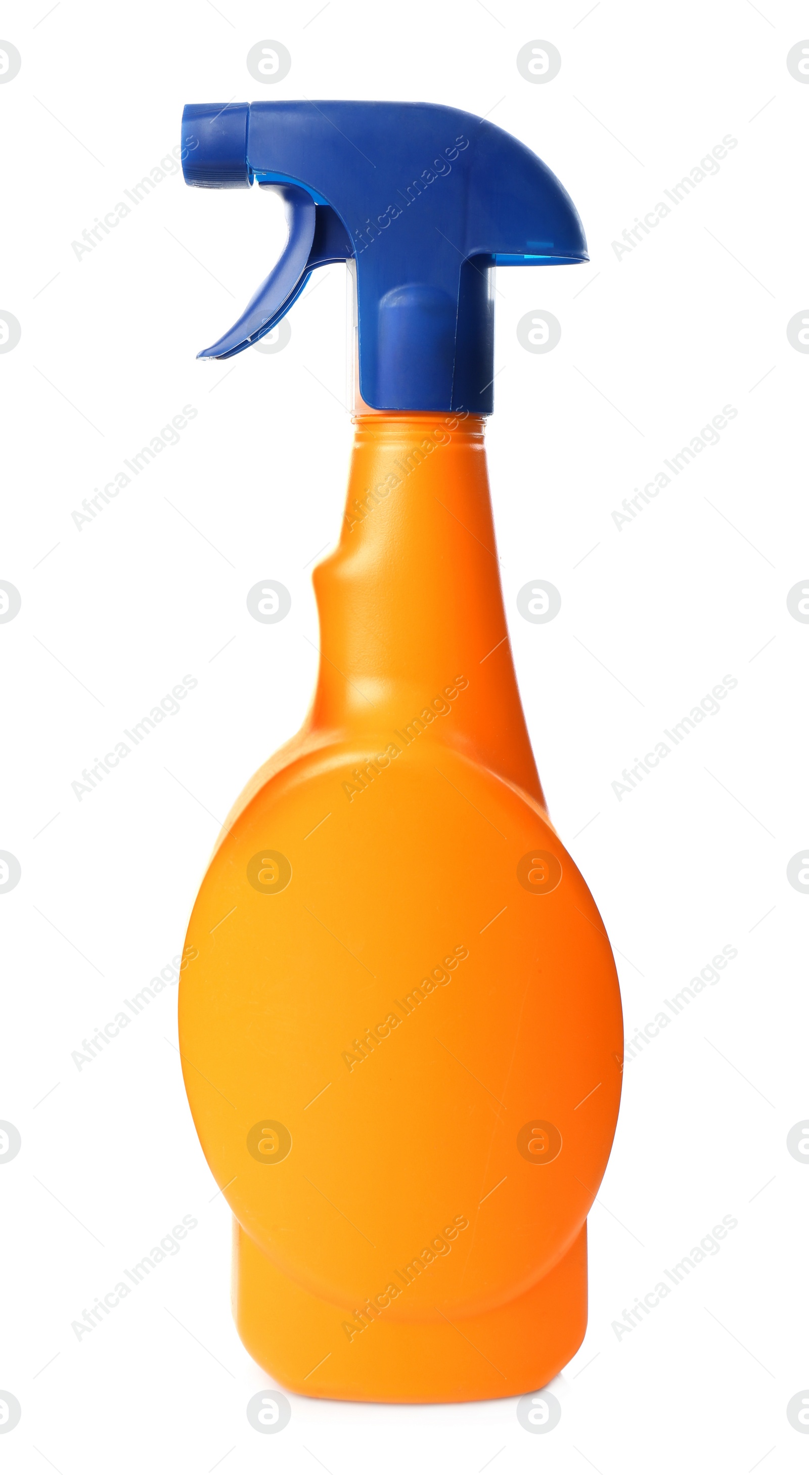 Photo of Orange spray bottle of cleaning product isolated on white