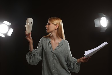 Photo of Professional actress rehearsing on stage in theatre