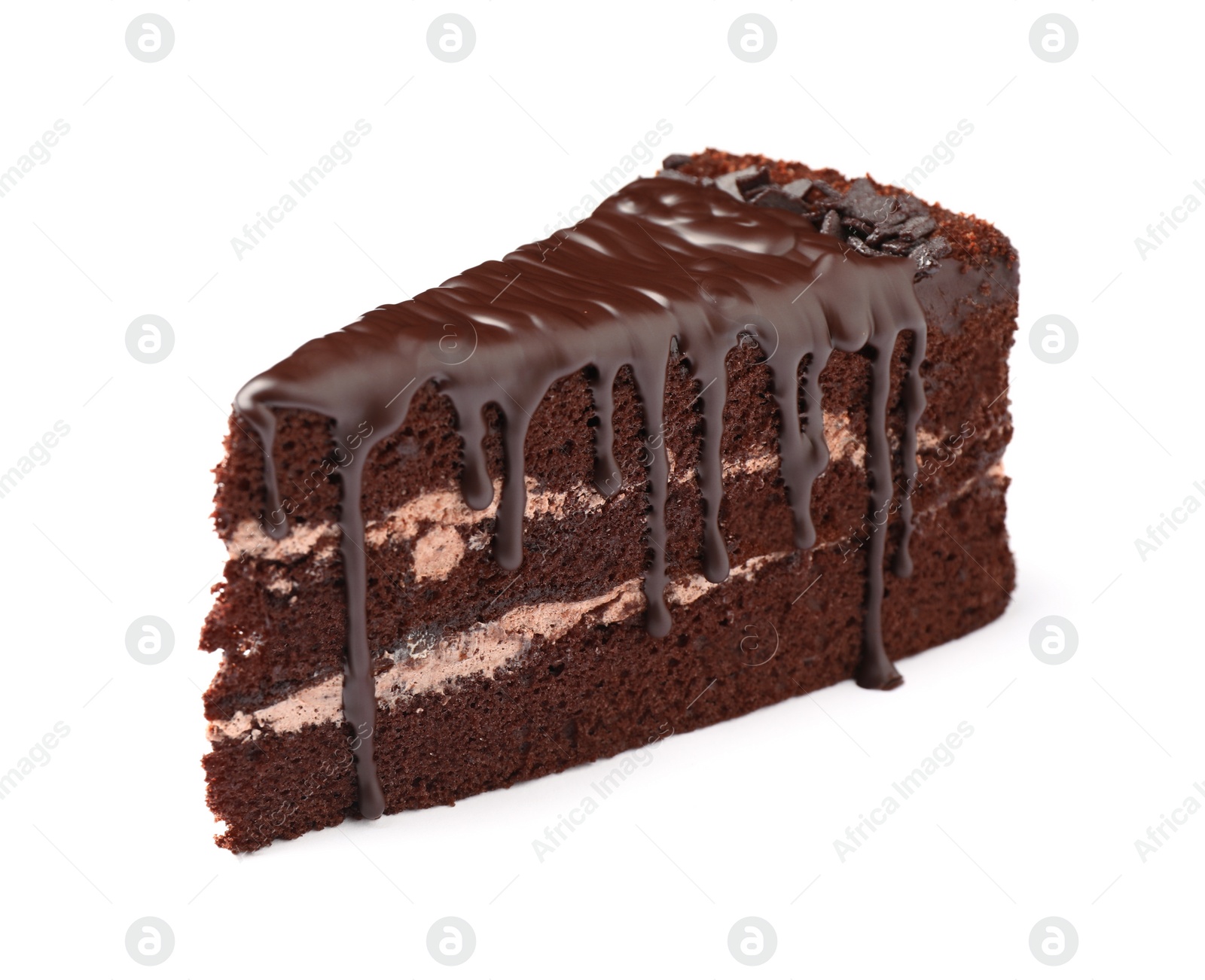 Photo of Piece of delicious chocolate cake isolated on white