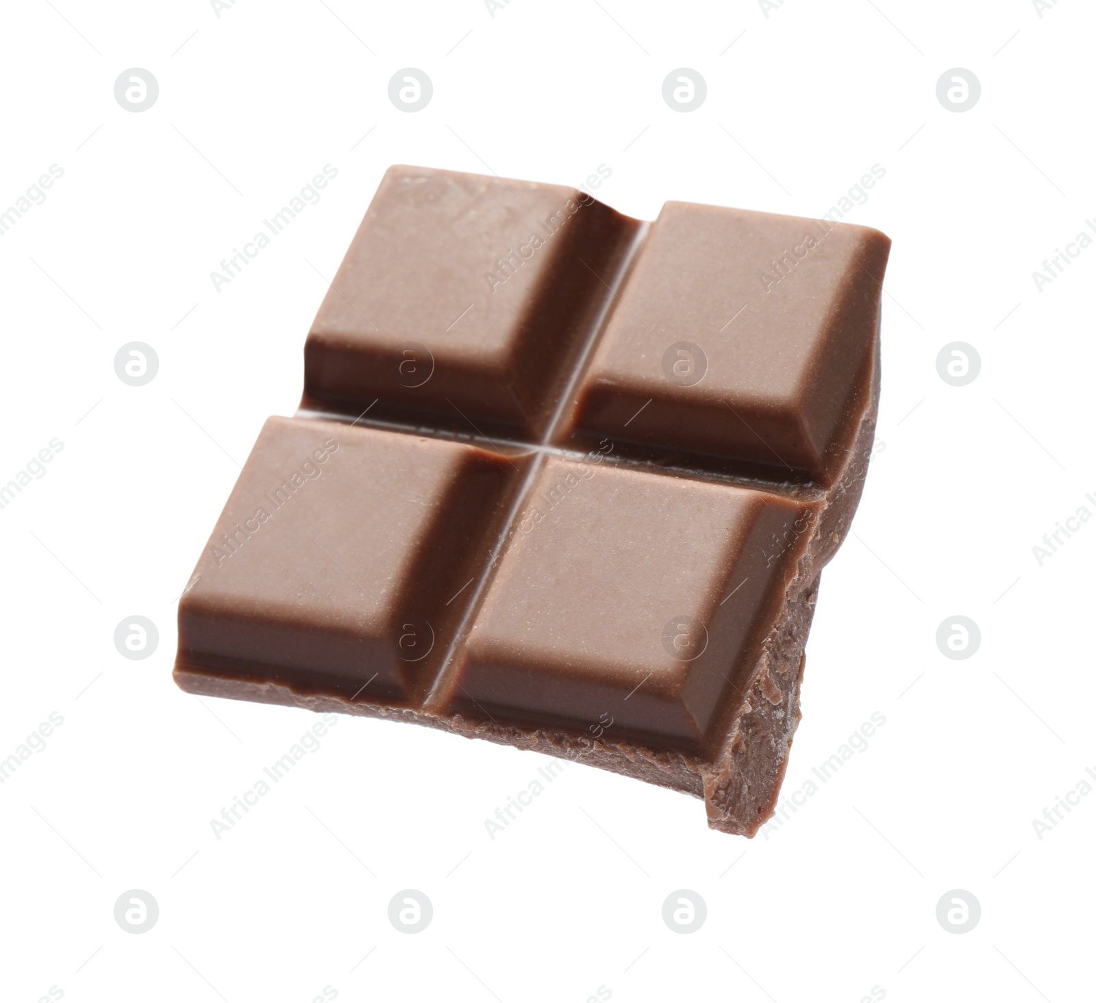 Photo of Piece of delicious milk chocolate isolated on white