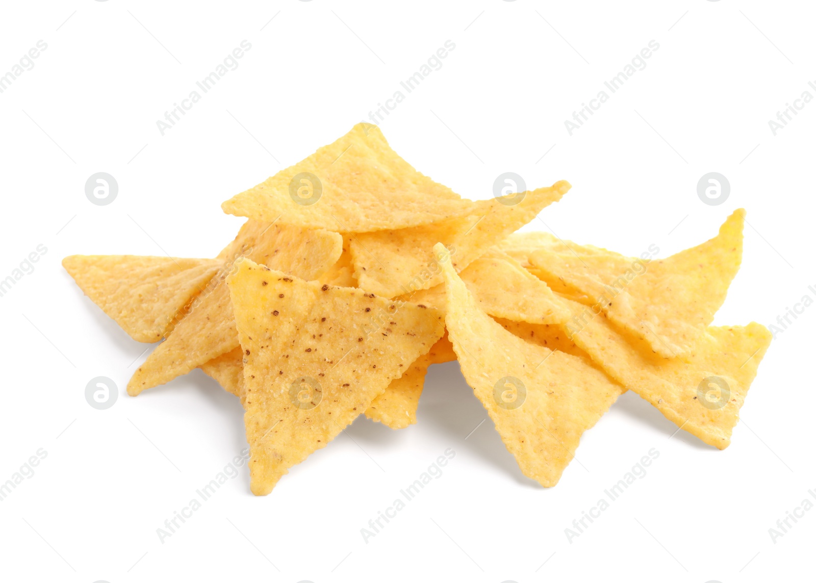 Photo of Tasty tortilla chips (nachos) on white background