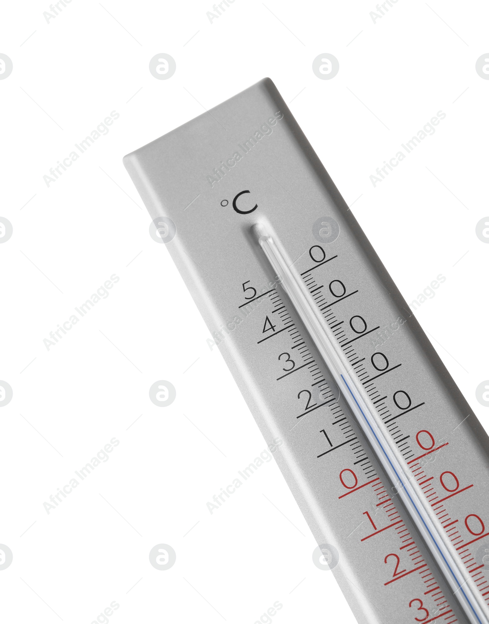 Photo of Modern grey weather thermometer on white background