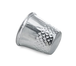 Photo of Silver metal sewing thimble isolated on white