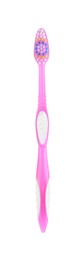 Pink plastic toothbrush isolated on white. Dental care