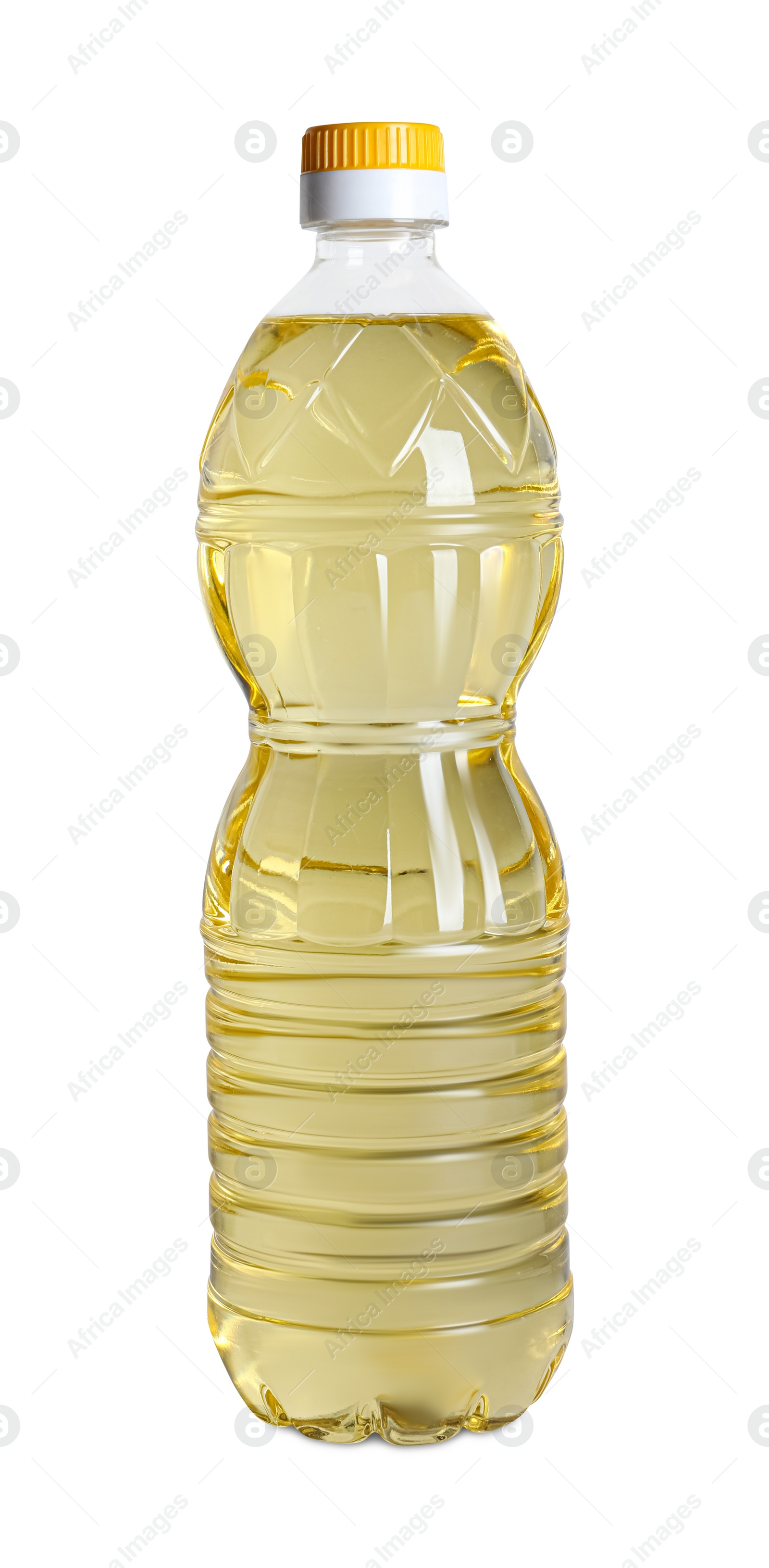 Photo of Bottle of cooking oil on white background