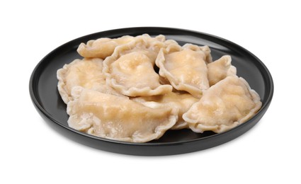 Plate of delicious dumplings (varenyky) with cottage cheese isolated on white