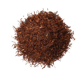 Heap of rooibos tea isolated on white, top view