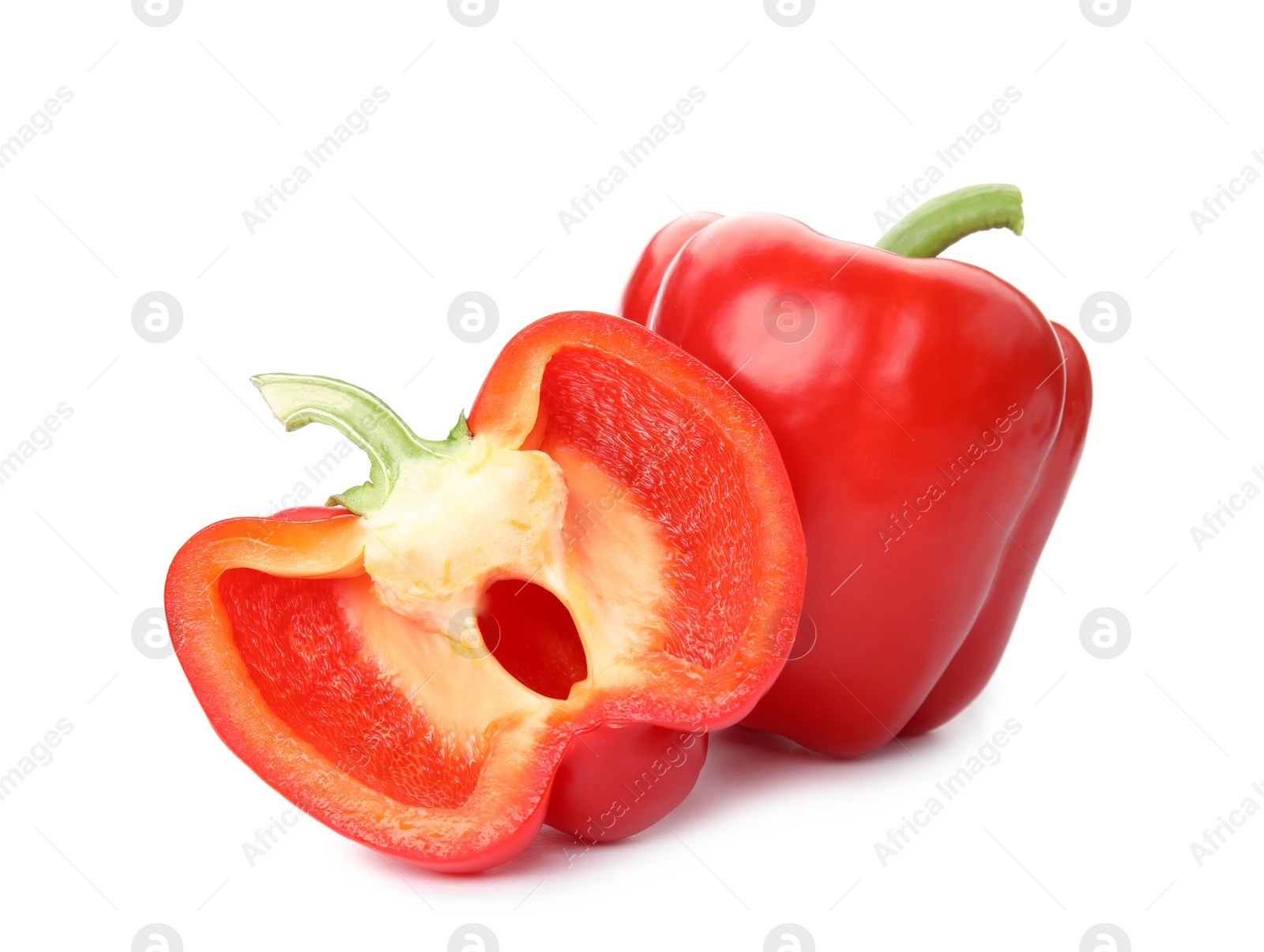 Photo of Raw ripe paprika peppers on white background