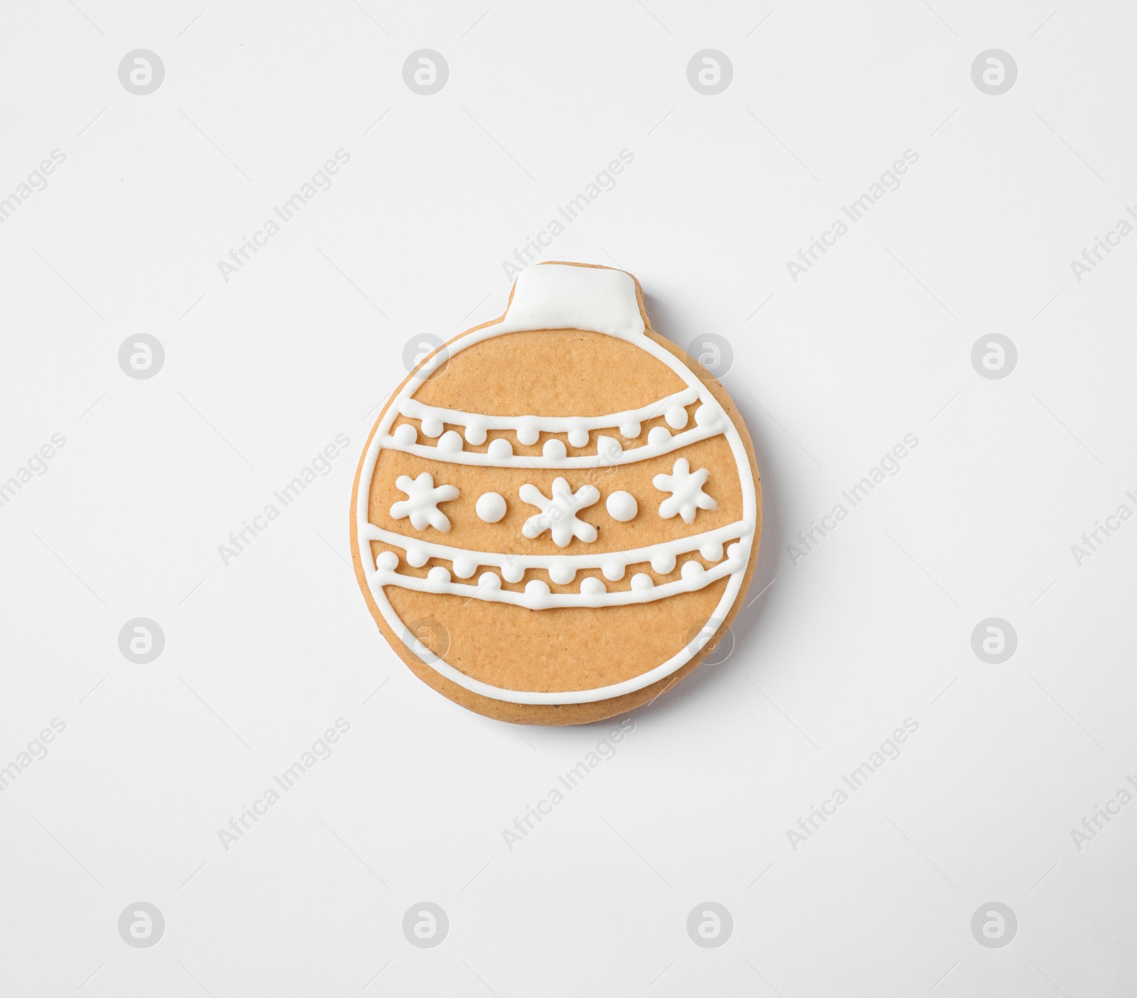 Photo of Tasty homemade Christmas cookie on white background, top view