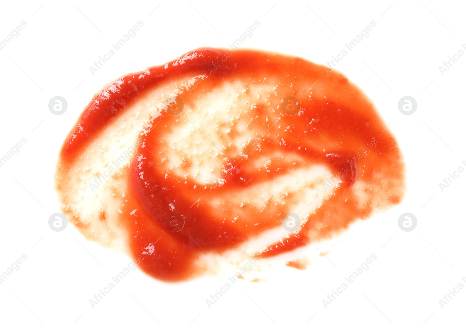 Photo of Tasty tomato paste isolated on white, top view