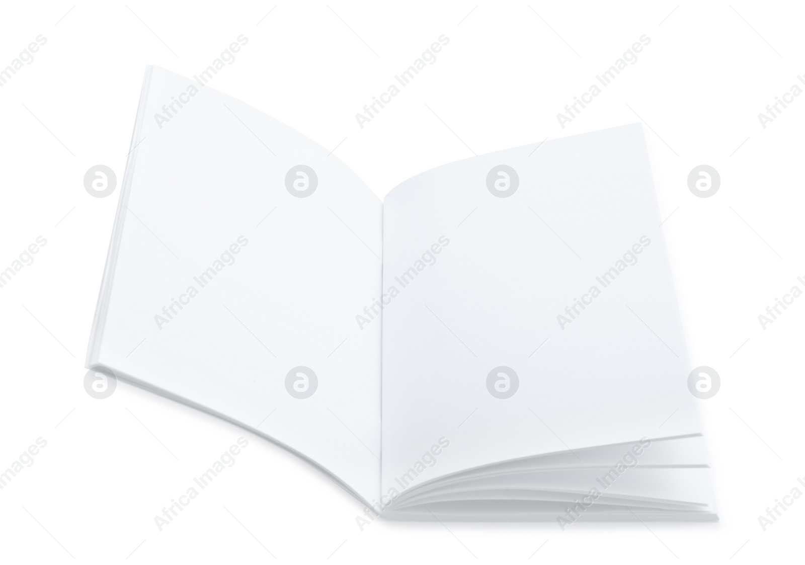 Photo of Open blank paper brochure isolated on white. Mockup for design