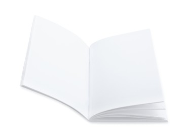 Photo of Open blank paper brochure isolated on white. Mockup for design