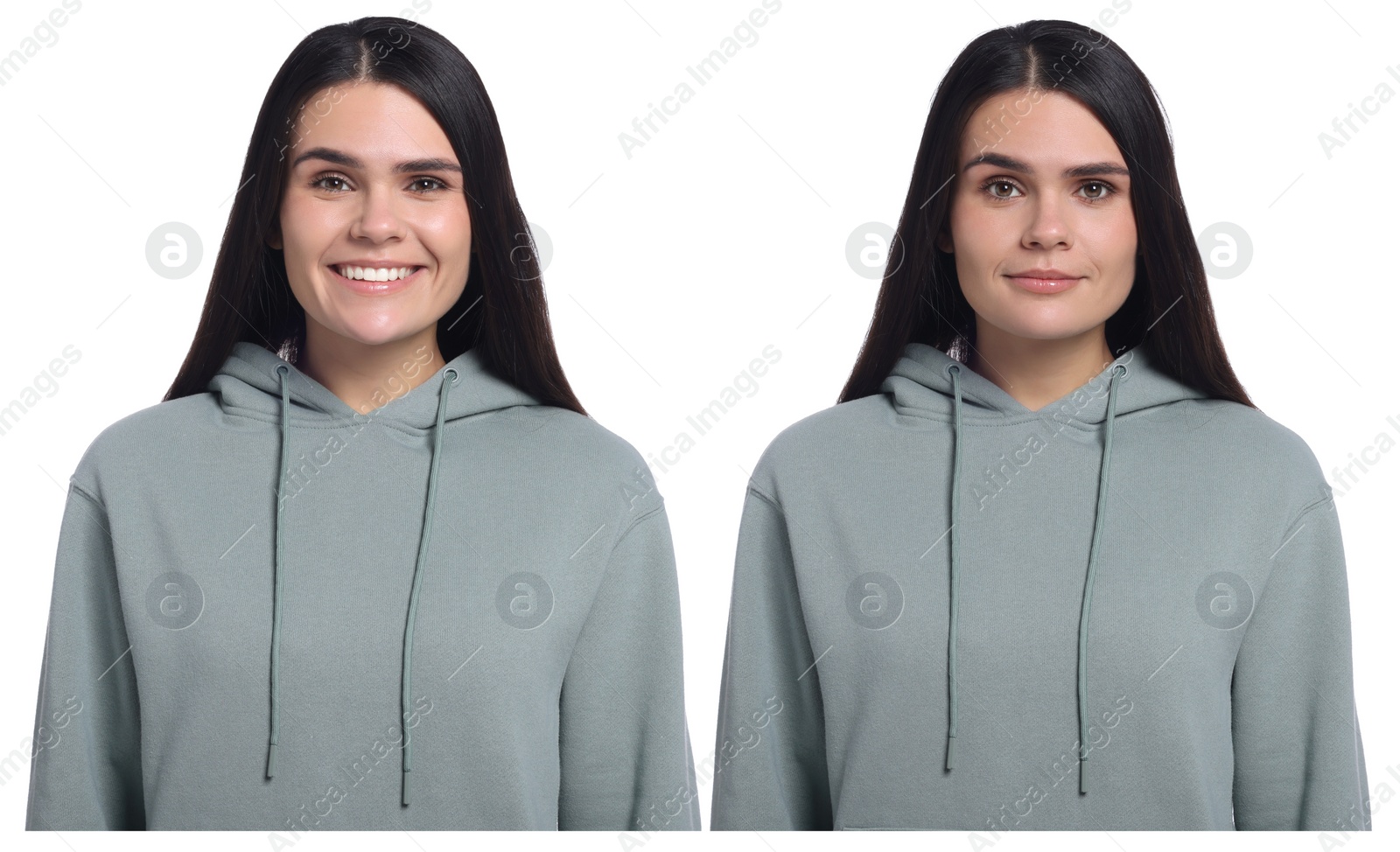 Image of Portrait of twin sisters on white background