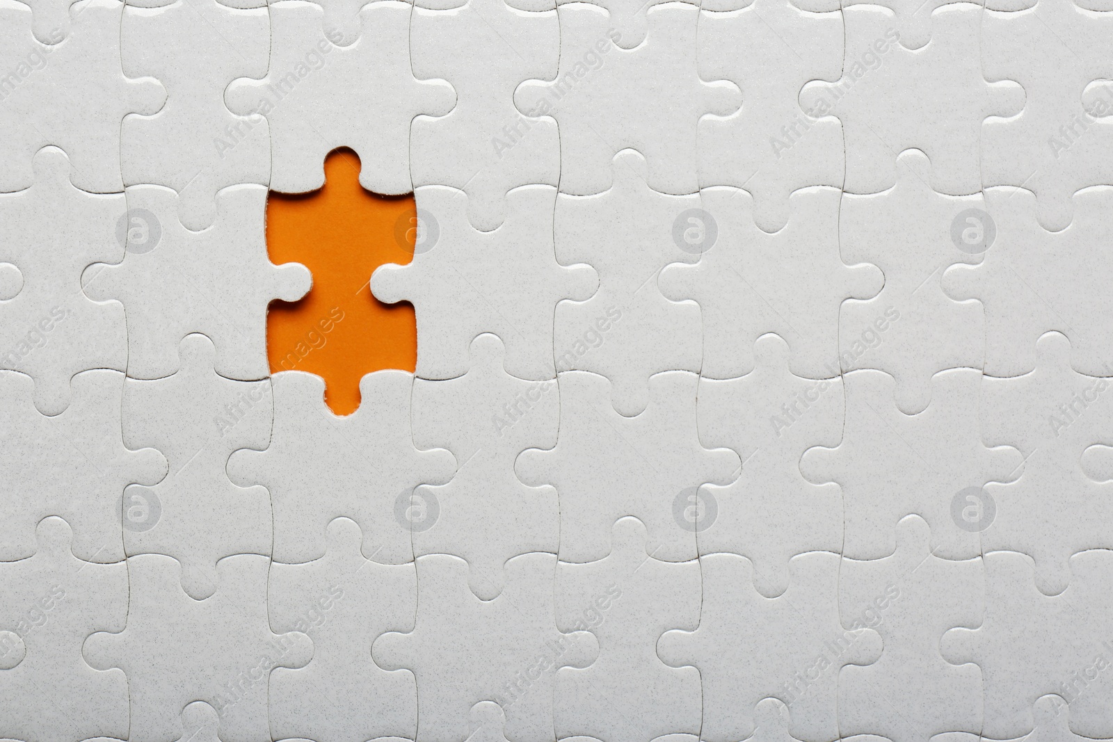 Photo of Recruitment process, searching for best applicant. Assembled jigsaw puzzle pieces with missing one, top view