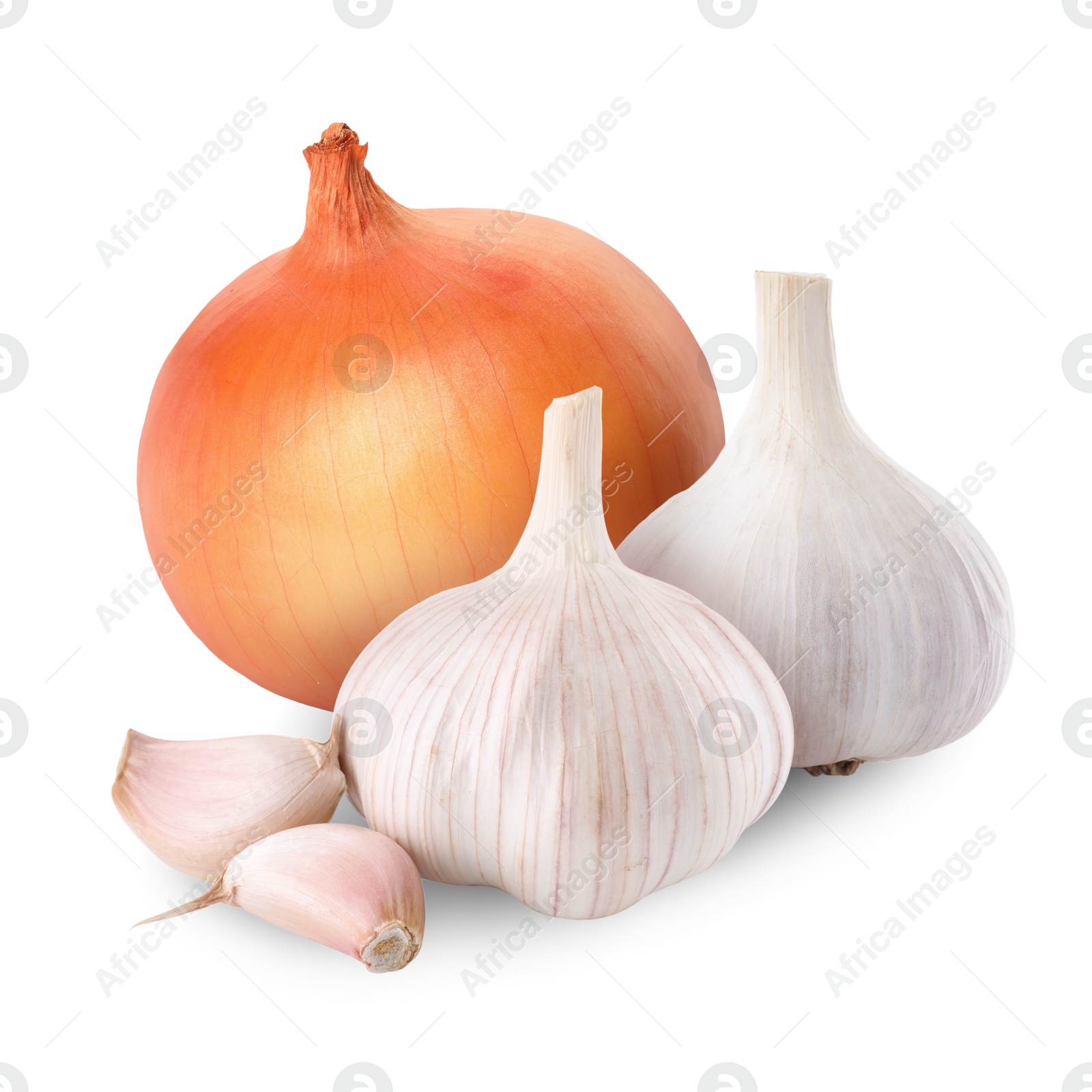 Image of Garlic and yellow onion isolated on white