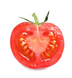 Photo of Half of fresh cherry tomato isolated on white