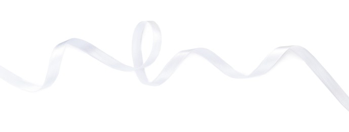 Photo of Satin ribbon on white background, top view