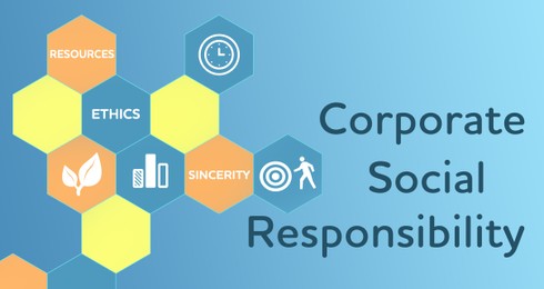 Image of Corporate social responsibility infographic on blue background, illustration 
