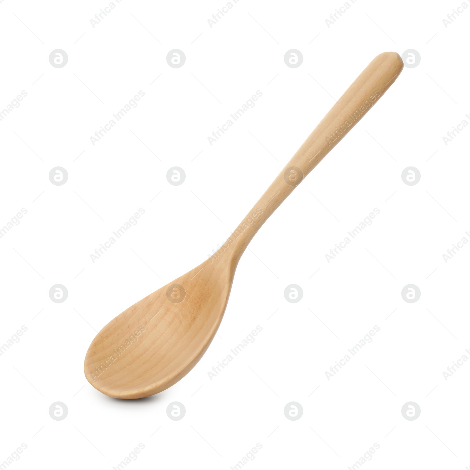 Photo of One empty wooden spoon isolated on white