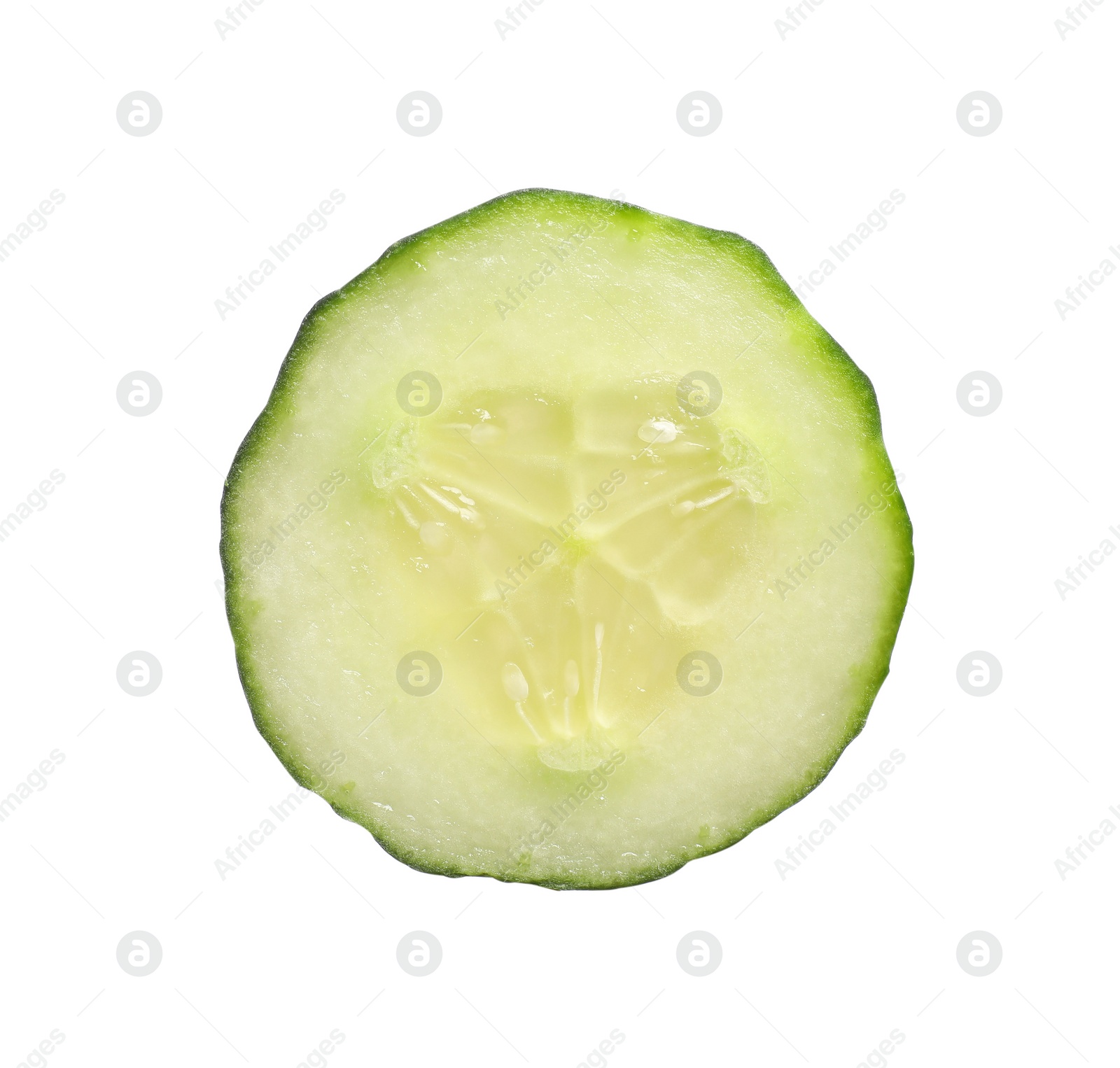 Photo of Slice of fresh cucumber isolated on white