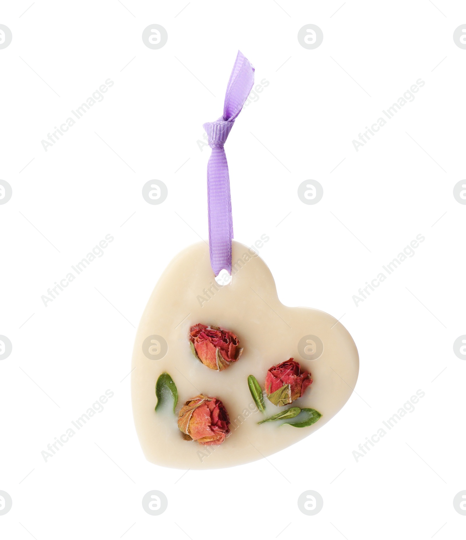 Photo of Beautiful scented sachet with flowers isolated on white