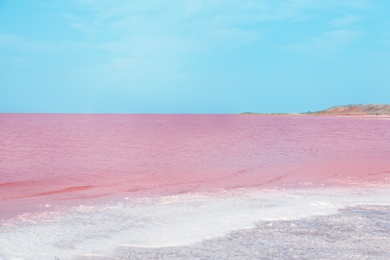 Photo of Beautiful view of pink lake on sunny day