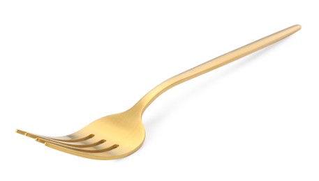 One shiny golden fork isolated on white