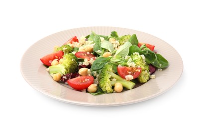 Healthy meal. Tasty salad with quinoa, chickpeas and vegetables isolated on white