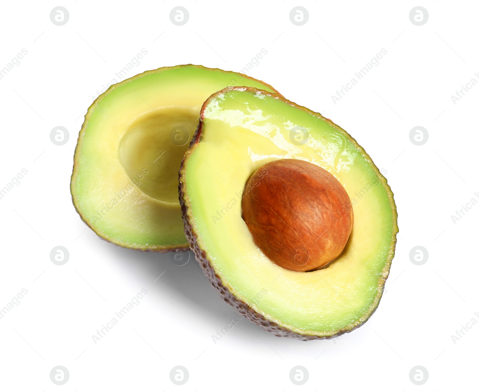 Photo of Ripe sliced avocado on white background