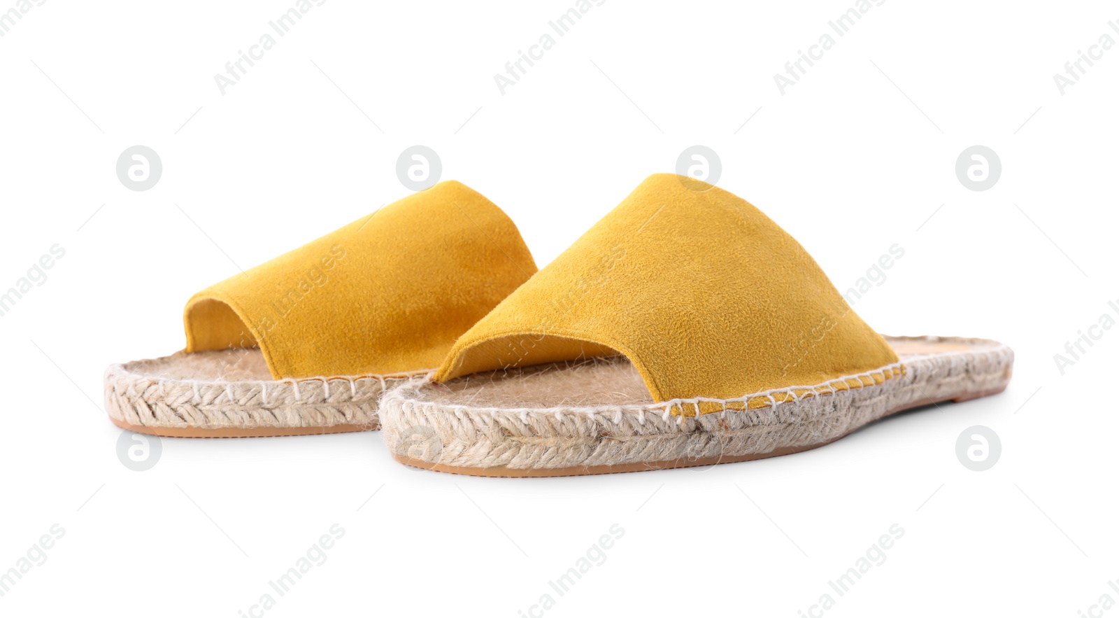 Photo of Slide sandals isolated on white. Beach accessory