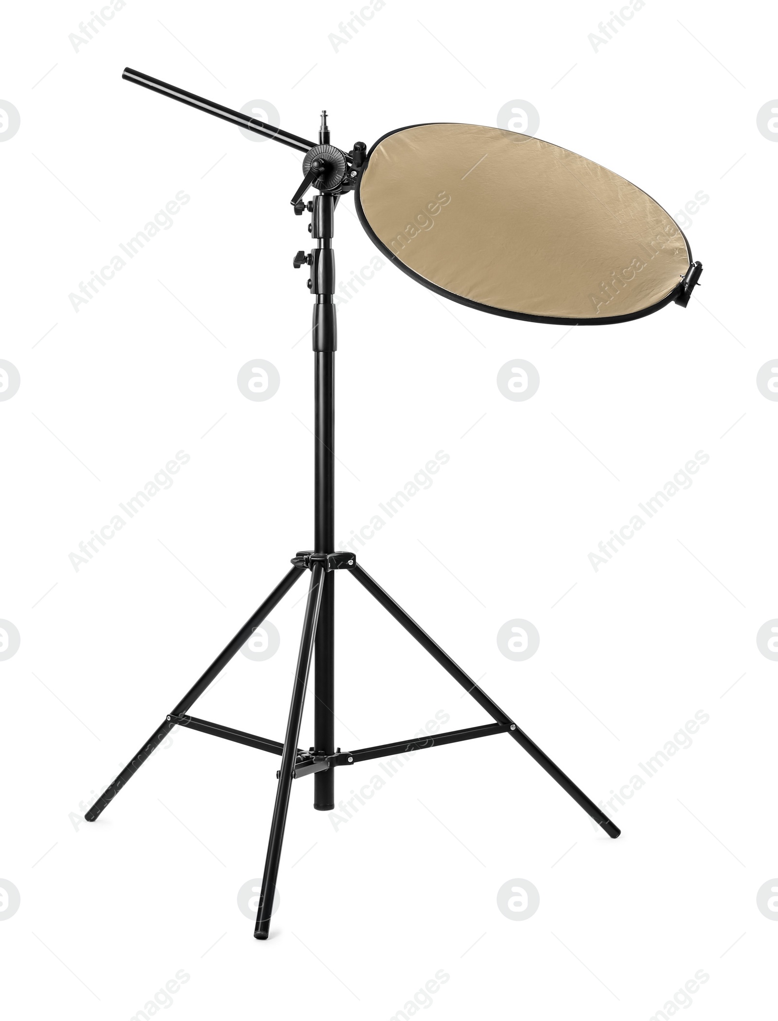 Photo of Tripod with studio reflector isolated on white. Professional photographer's equipment