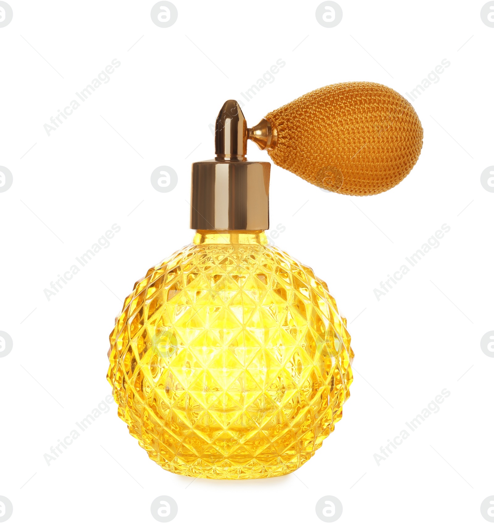 Photo of Bottle of luxury perfume isolated on white