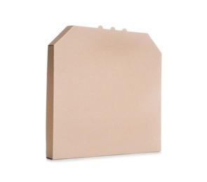 Photo of Cardboard pizza box on white background. Mockup for design