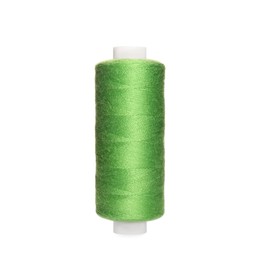 Photo of Spool of light green sewing thread isolated on white