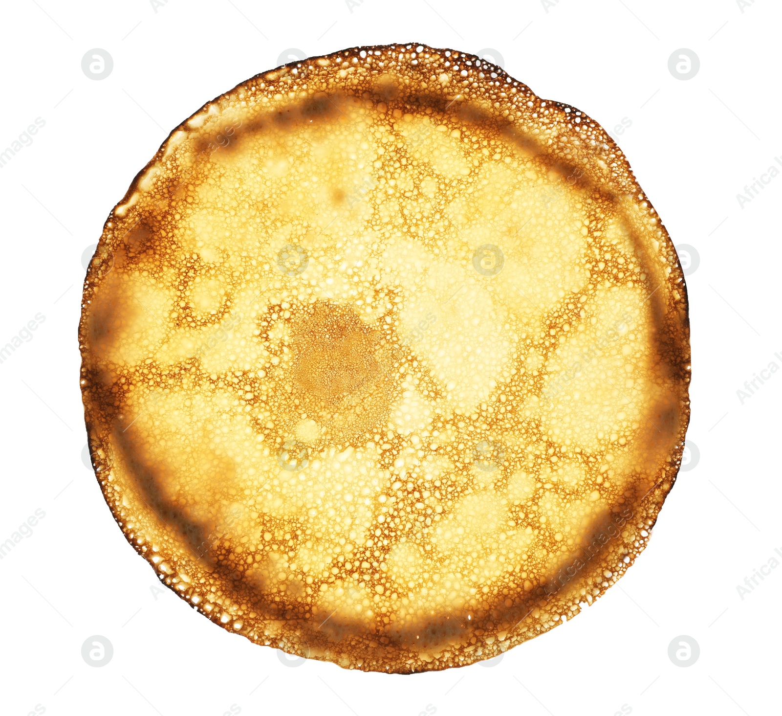 Photo of One delicious crepe isolated on white, top view