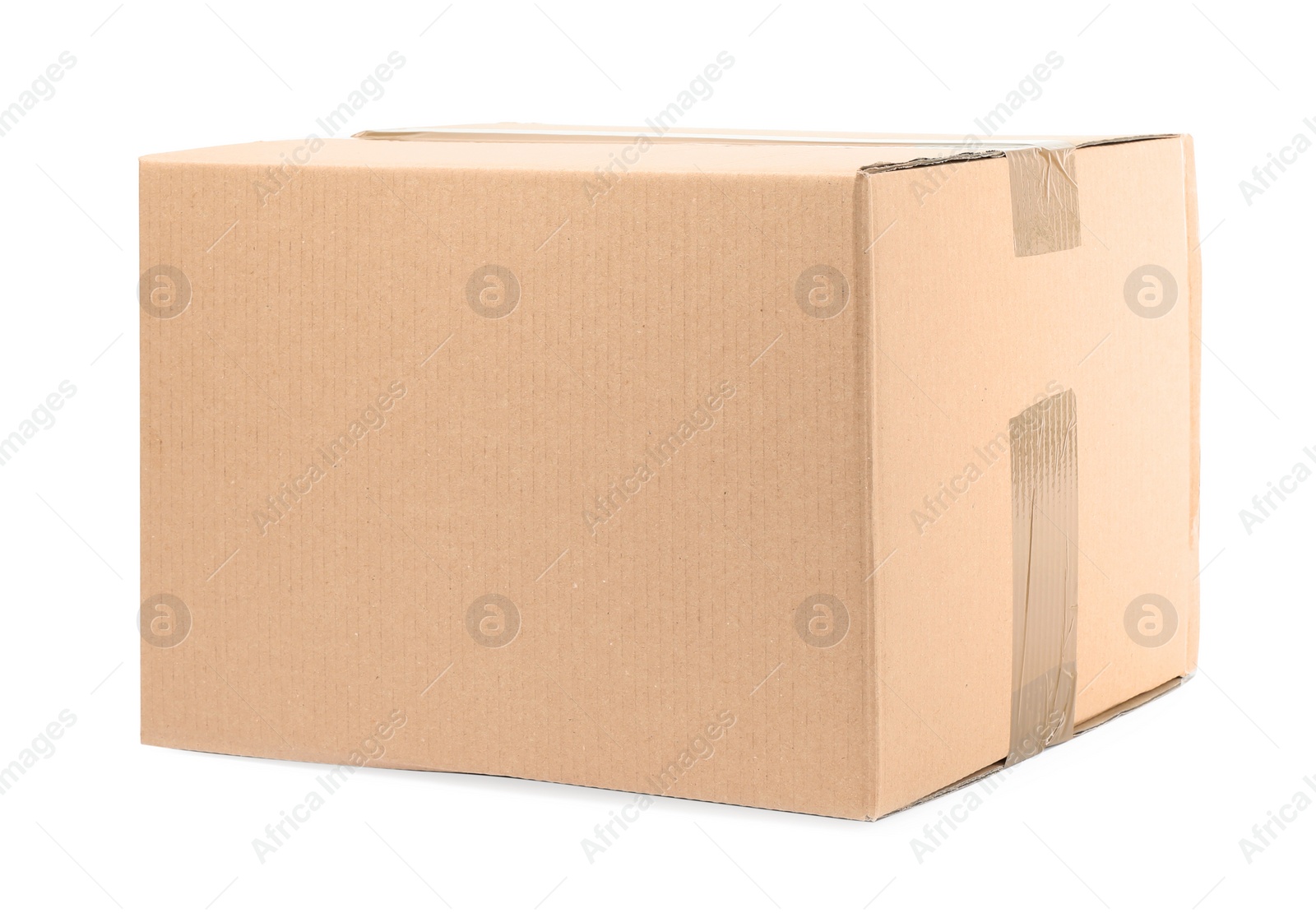 Photo of One closed cardboard box on white background