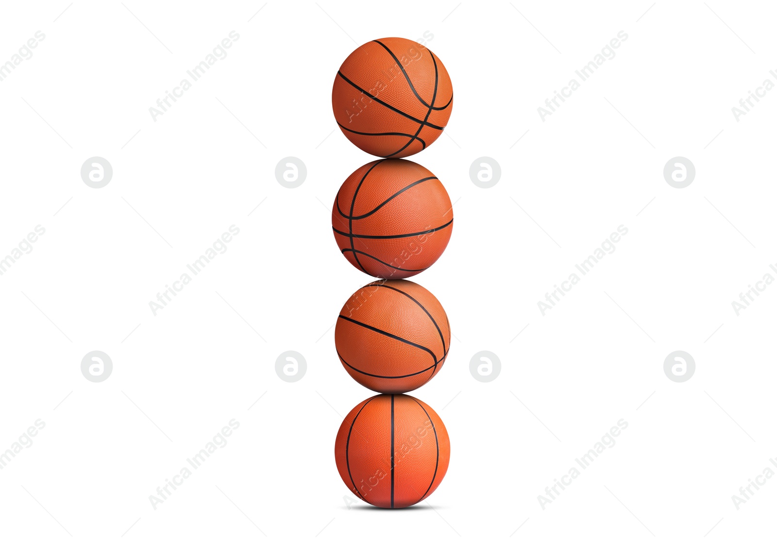 Image of Stack of basketball balls on white background