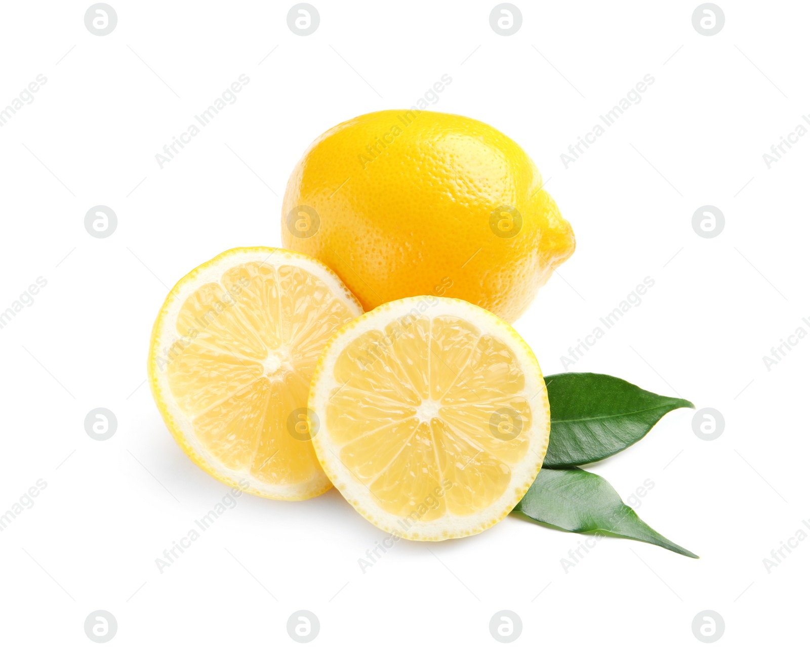 Photo of Fresh ripe lemons on white background