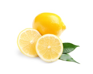 Fresh ripe lemons on white background