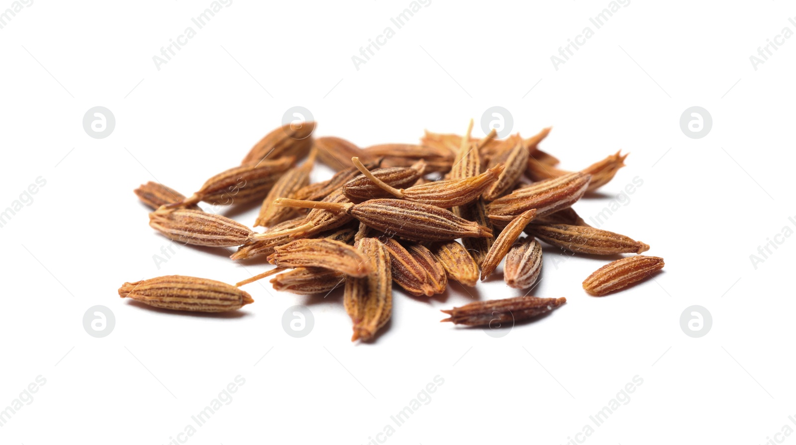 Photo of Heap of aromatic caraway (Persian cumin) seeds isolated on white