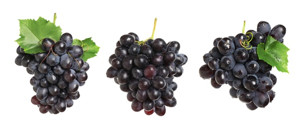 Image of Set of fresh grapes on white background. Banner design