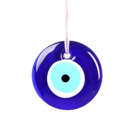 Photo of Evil eye amulet hanging on white background