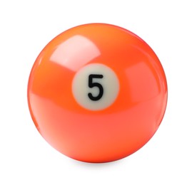 Photo of Billiard ball with number 5 isolated on white