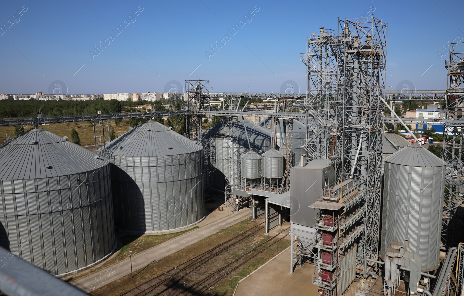 Photo of View of modern granaries for storing cereal grains outdoors