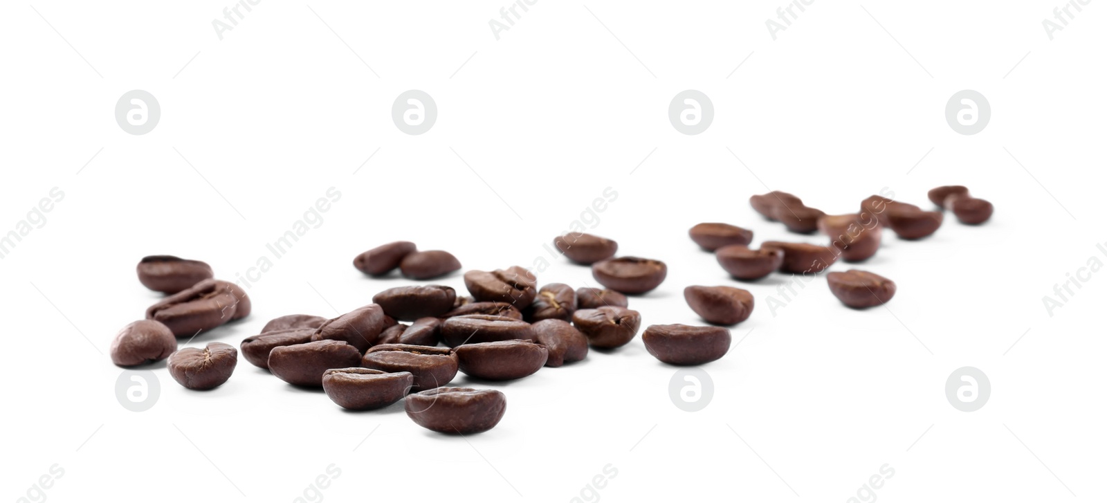 Photo of Fresh roasted coffee beans on white background