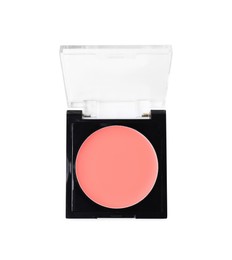 Photo of Cream lipstick palette refill isolated on white, top view. Professional cosmetic product